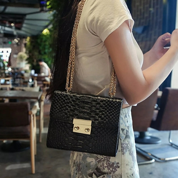 Faux Croc Bag Black - Picture 2 of 7